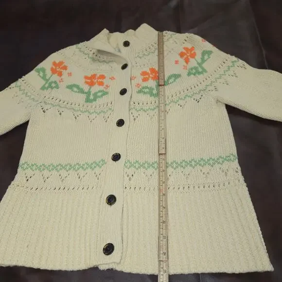 LL Bean Signature Womens Medium Cardigan Sweater Floral Knit Cottagecore Artsy - Picture 5 of 10